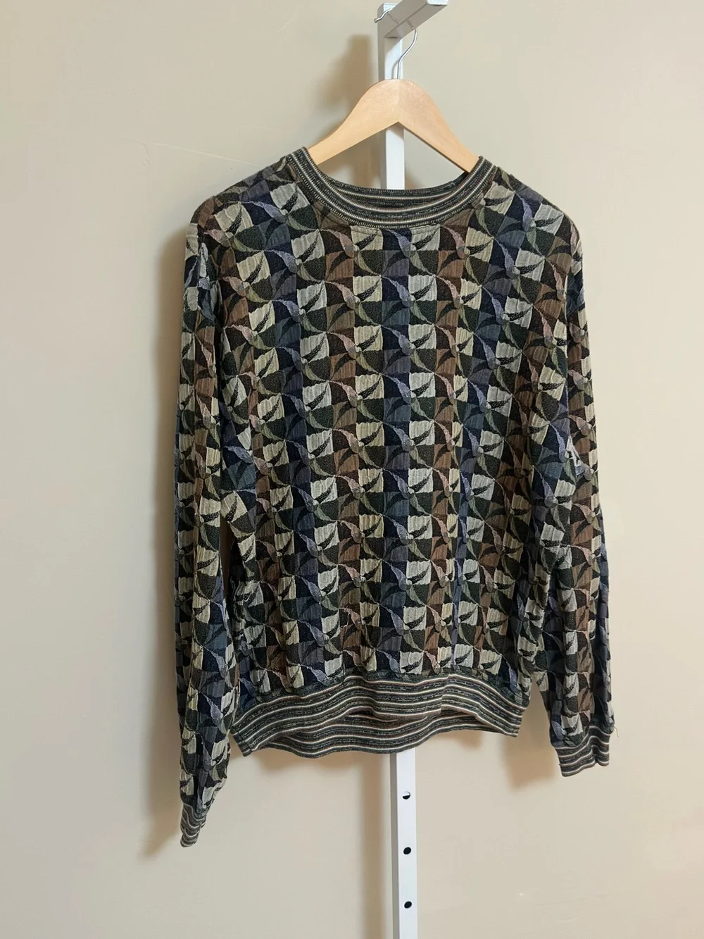 Vintage Jhane Barnes Men’s L/XL Geometric Textured Knit 90s Grandpa Sweater